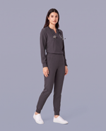 Long-Sleeve Notch Neck Top Pewter
