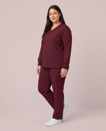 Long-Sleeve 6-Pocket V-neck Top Burgundy