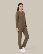 Long-Sleeve 6-Pocket V-neck Top Olive