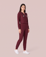 Long-Sleeve Notch Neck Top Burgundy