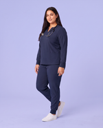 Long-Sleeve Notch Neck Top Navy