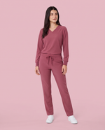 Long-Sleeve 6-Pocket V-neck Top Mauve