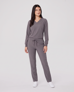 Long-Sleeve 6-Pocket V-neck Top Heather Gray