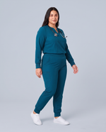 Long-Sleeve Notch Neck Top Caribbean Blue