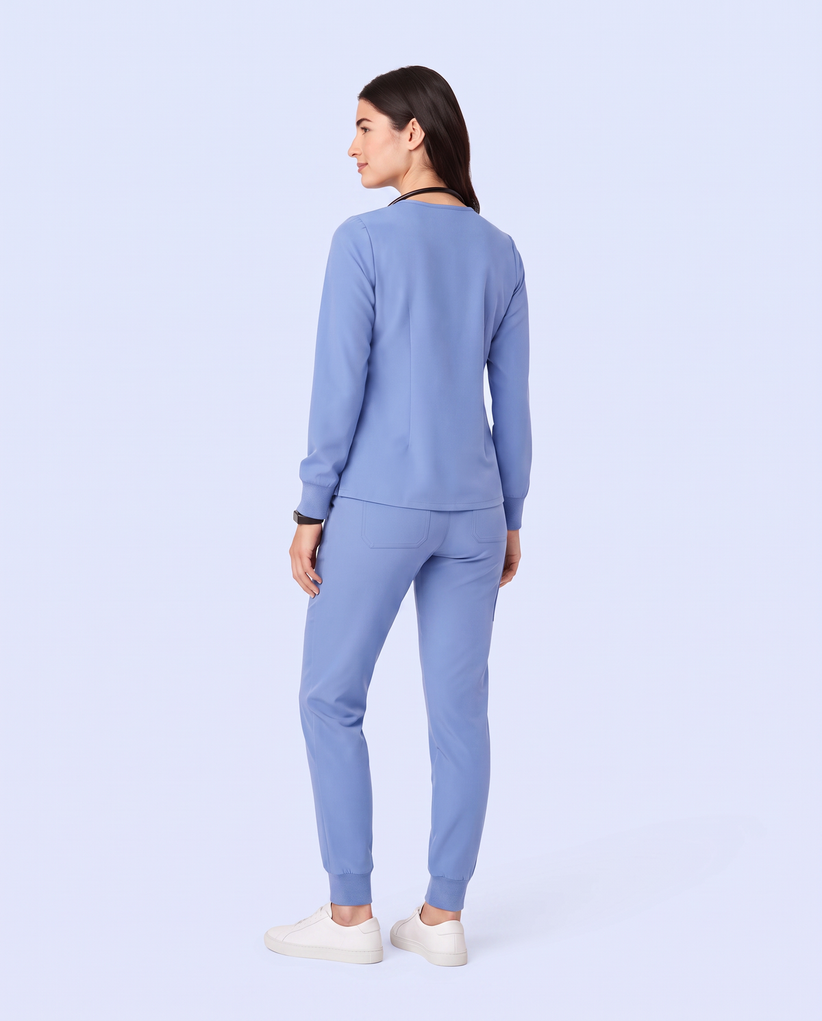 Long-Sleeve Notch Neck Top Ceil Blue