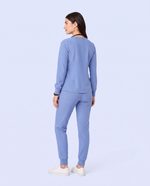 Long-Sleeve Notch Neck Top Ceil Blue