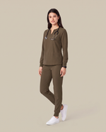 Long-Sleeve Notch Neck Top Olive