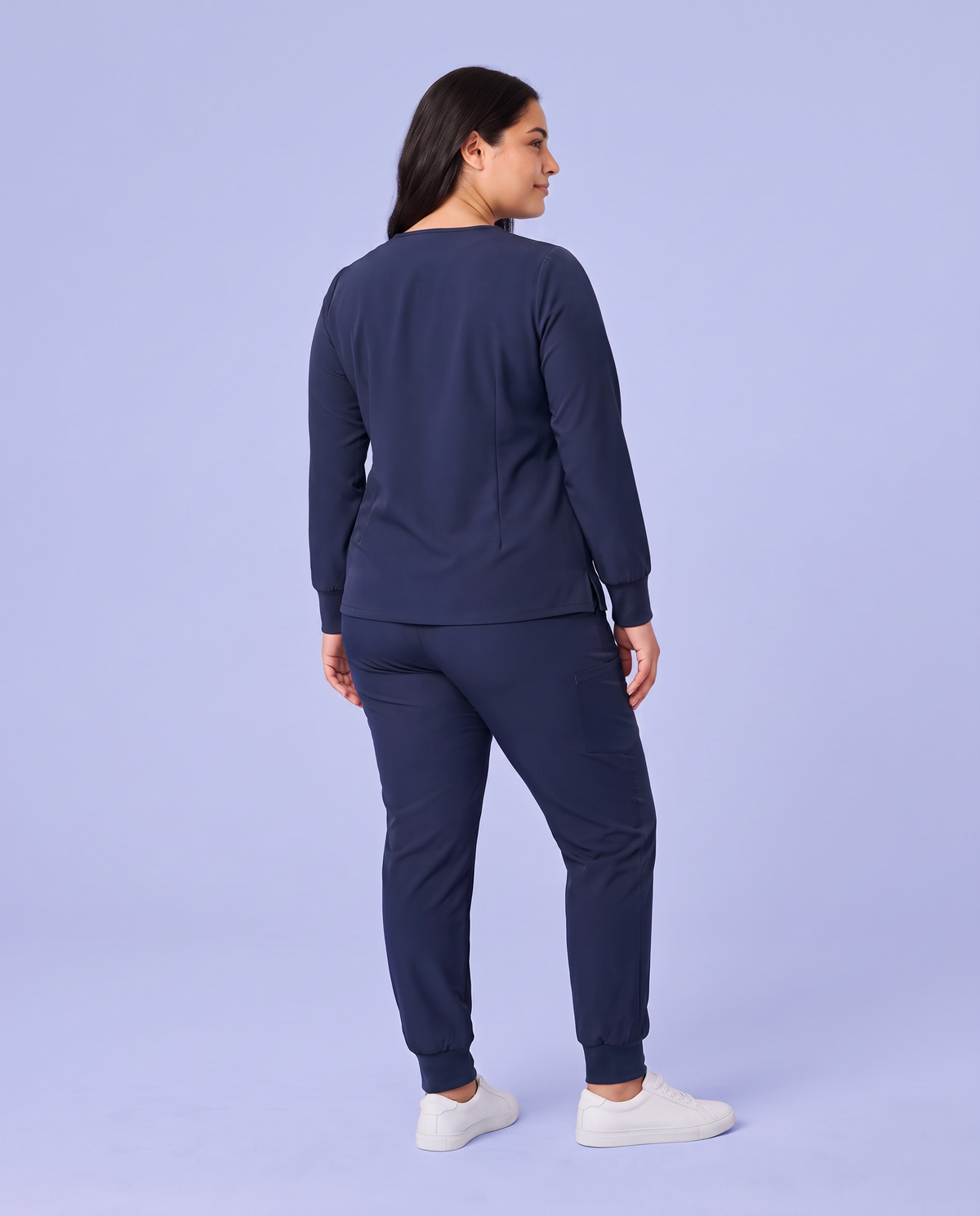 Long-Sleeve Notch Neck Top Navy