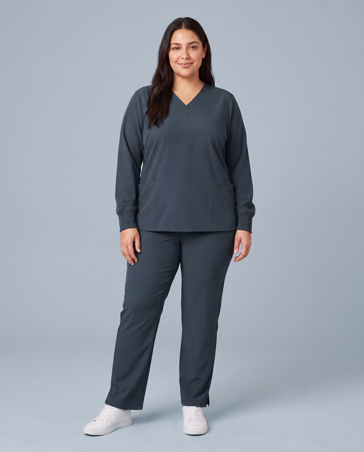 Long-Sleeve 6-Pocket V-neck Top Dark Harbor