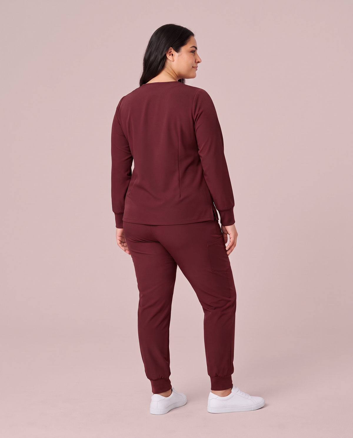 Long-Sleeve Notch Neck Top Burgundy