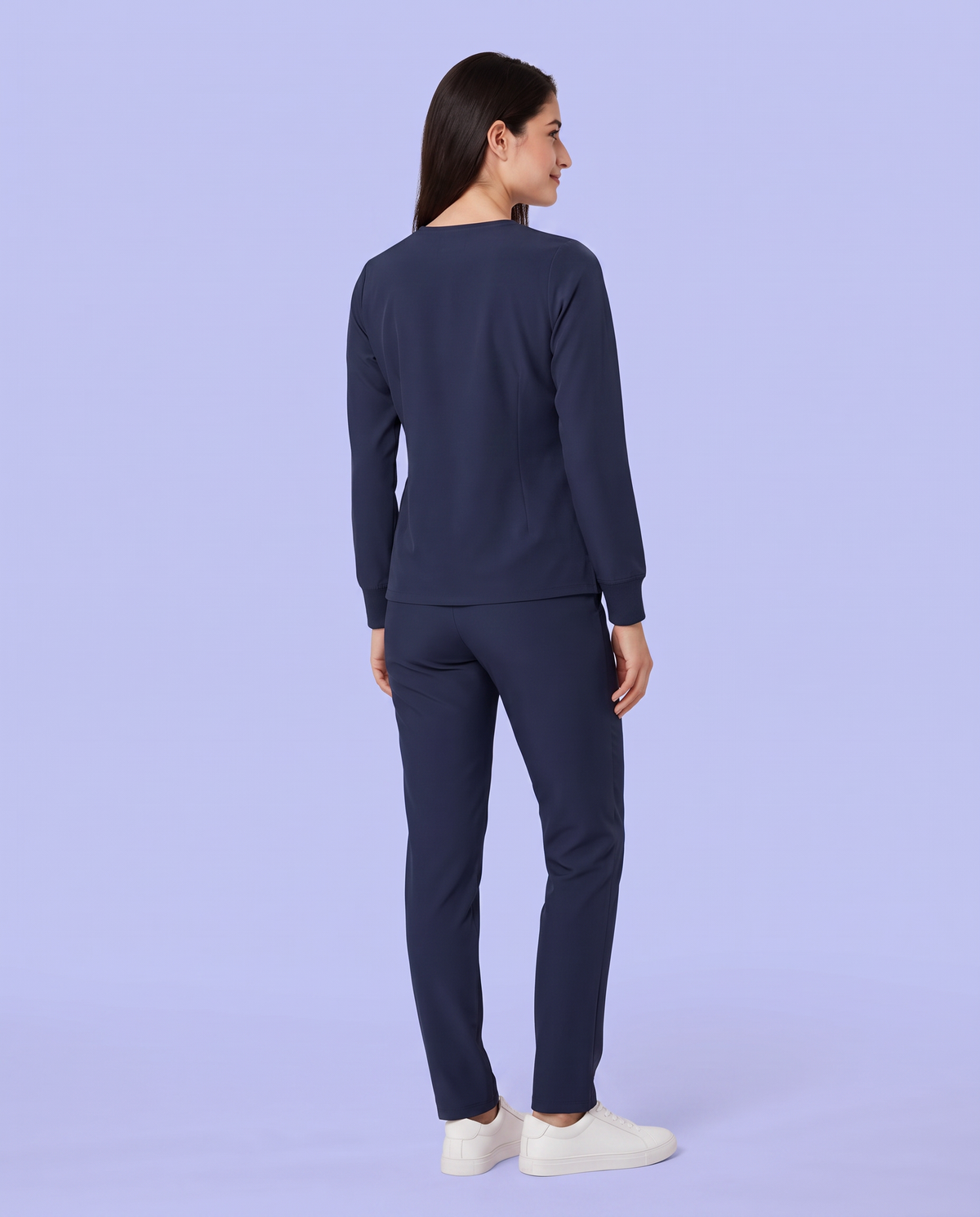 Long-Sleeve 6-Pocket V-neck Top Navy
