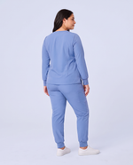Long-Sleeve Notch Neck Top Ceil Blue