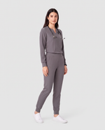 Long-Sleeve Notch Neck Top Heather Gray
