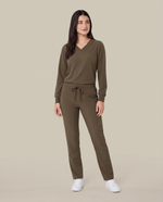 Long-Sleeve 6-Pocket V-neck Top Olive