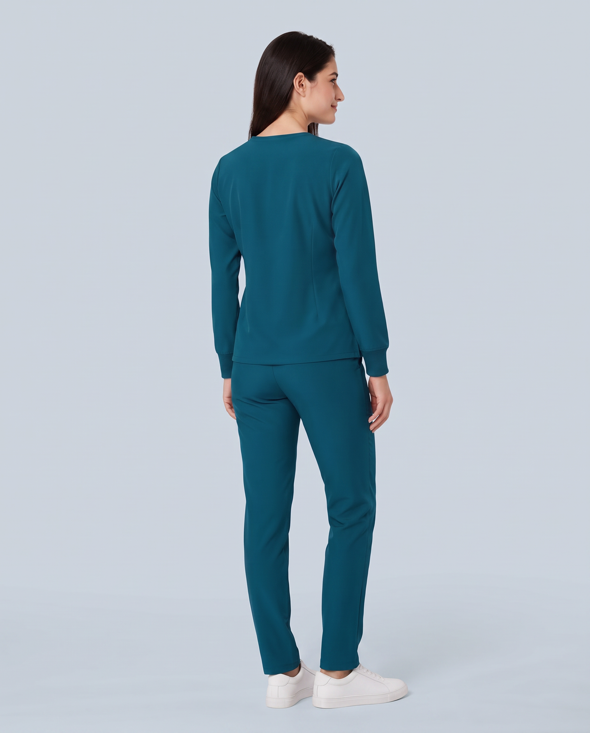Long-Sleeve 6-Pocket V-neck Top Caribbean Blue
