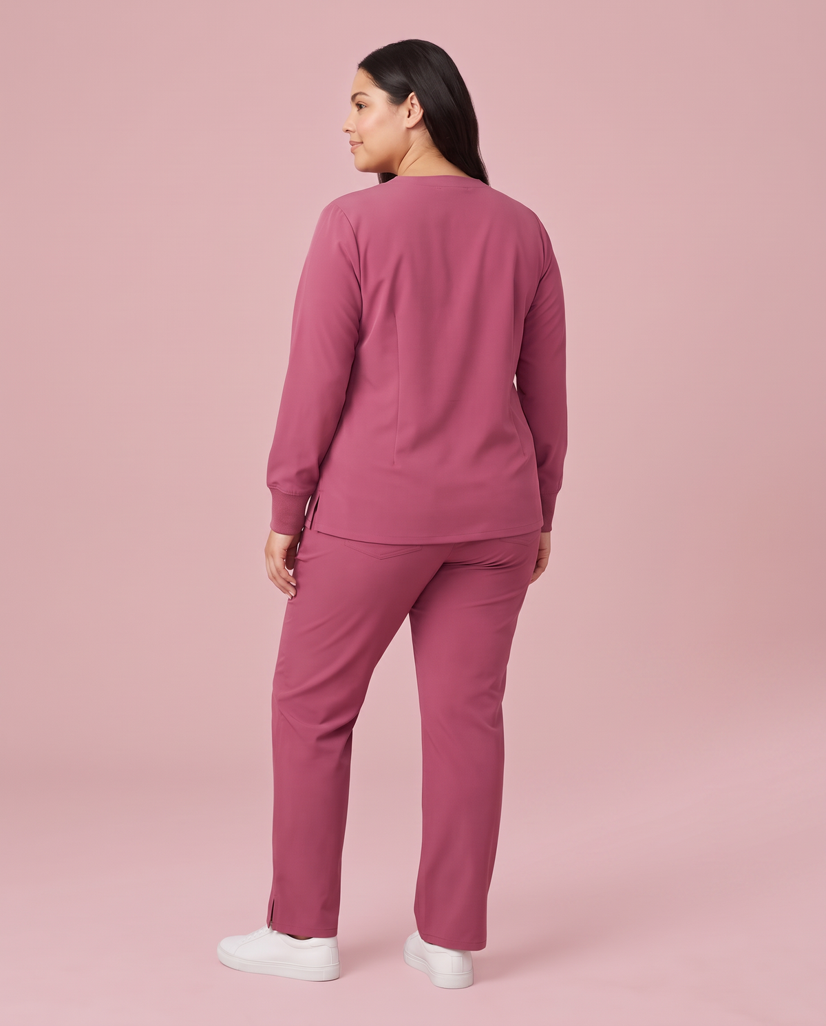 Long-Sleeve 6-Pocket V-neck Top Mauve