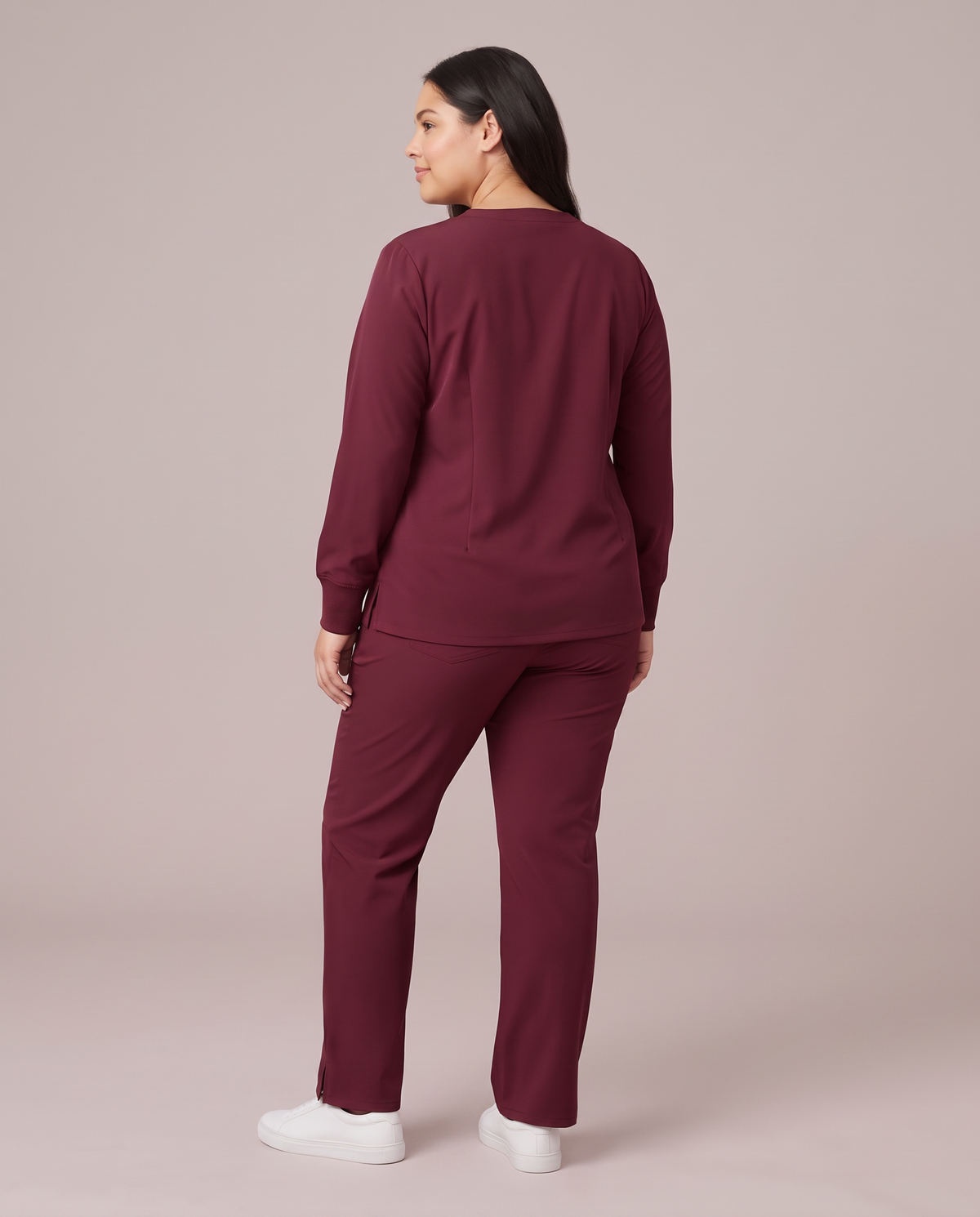 Long-Sleeve 6-Pocket V-neck Top Burgundy