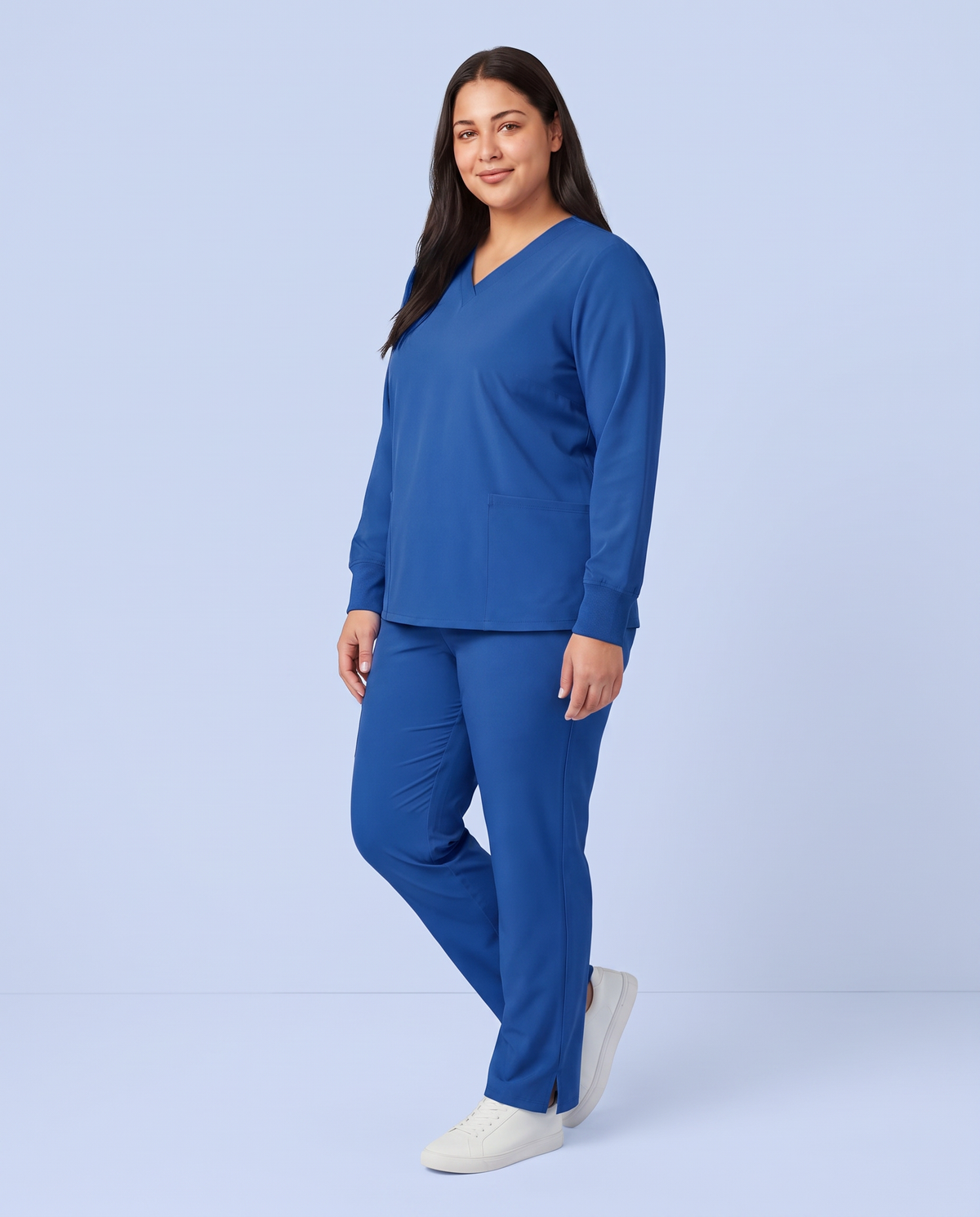 Long-Sleeve 6-Pocket V-neck Top Royal Blue
