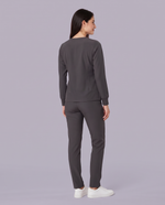 Long-Sleeve 6-Pocket V-neck Top Pewter