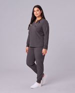 Long-Sleeve Notch Neck Top Pewter