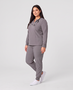 Long-Sleeve Notch Neck Top Heather Gray