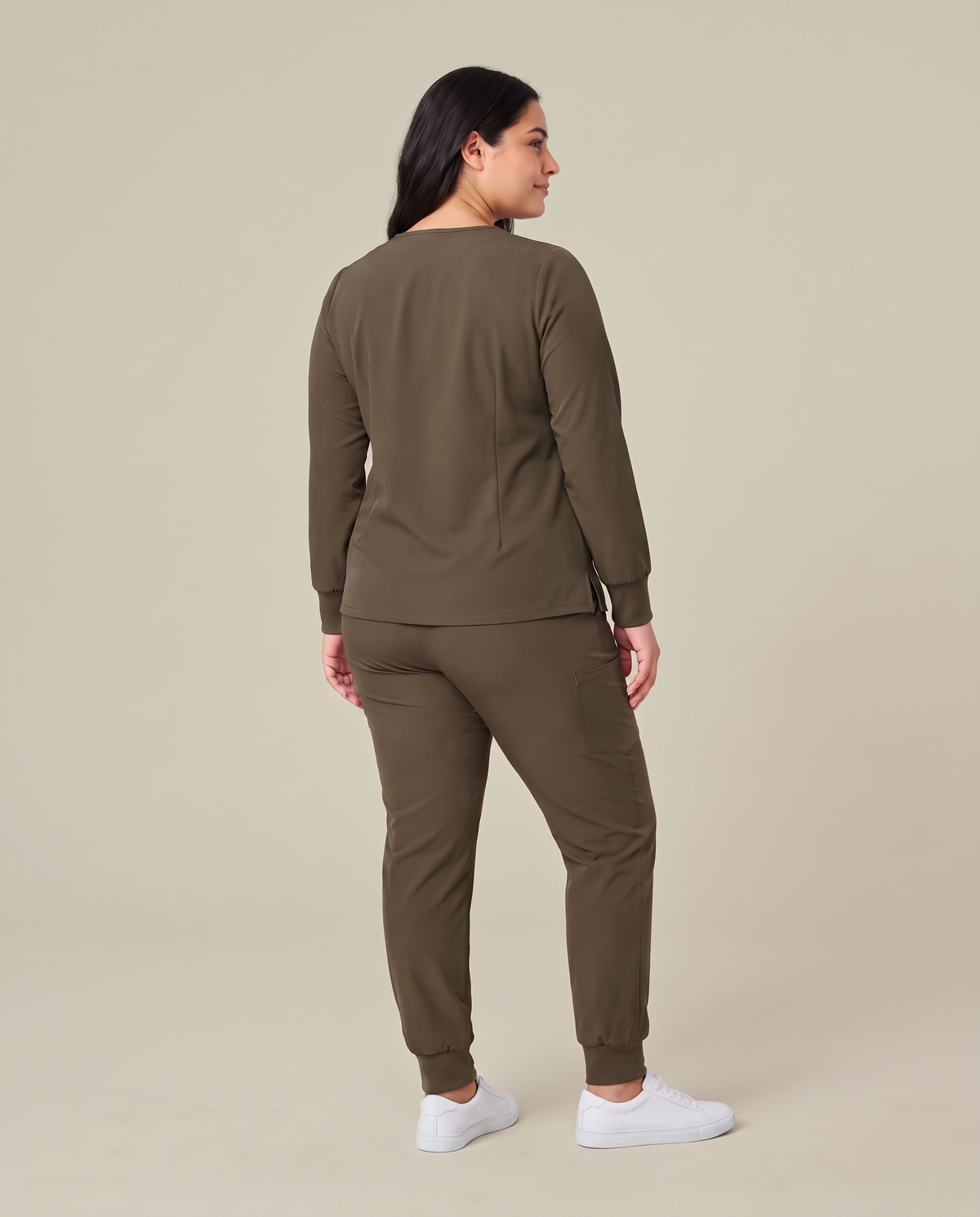 Long-Sleeve Notch Neck Top Olive