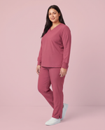 Long-Sleeve 6-Pocket V-neck Top Mauve