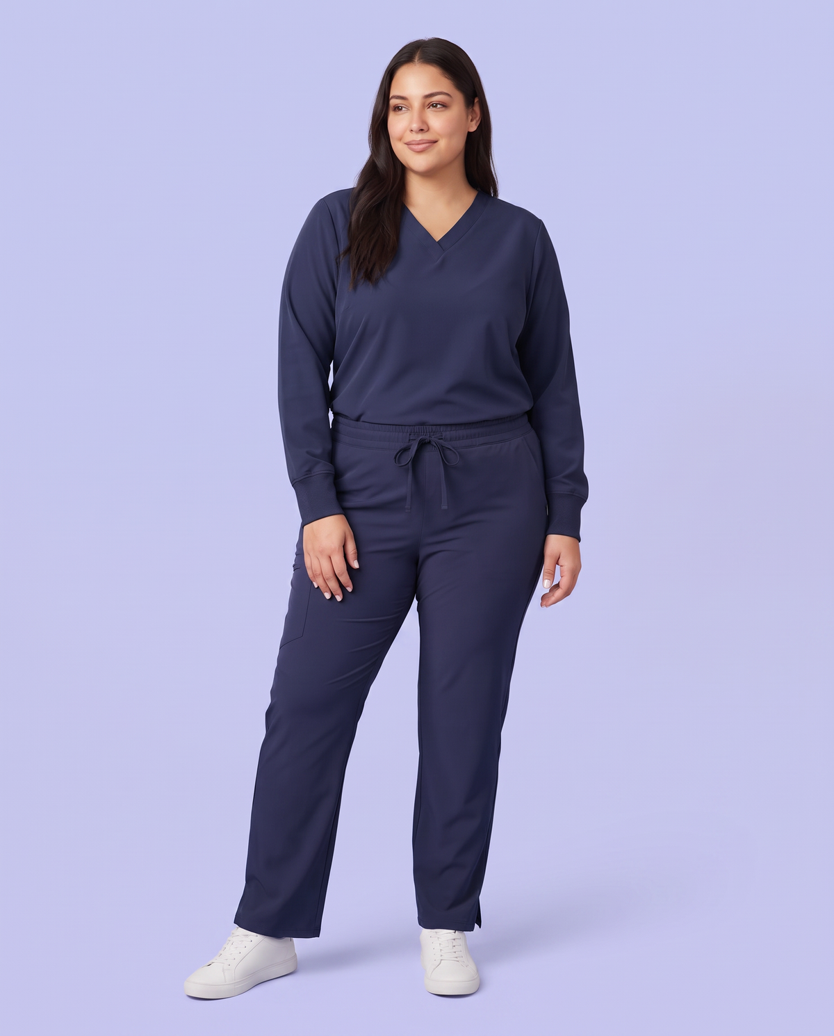 Long-Sleeve 6-Pocket V-neck Top Navy
