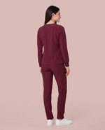 Long-Sleeve 6-Pocket V-neck Top Burgundy