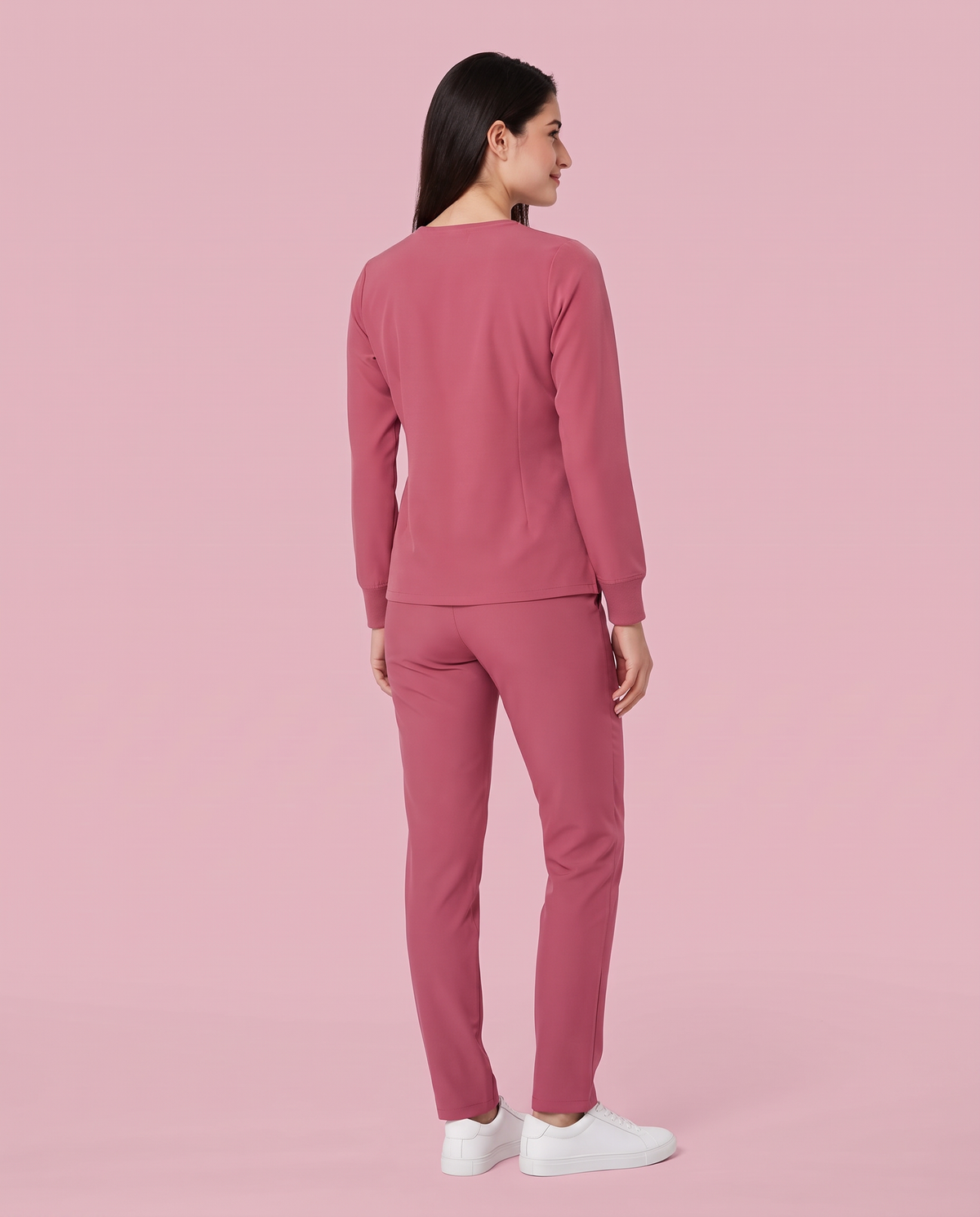 Long-Sleeve 6-Pocket V-neck Top Mauve