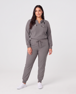 Long-Sleeve Notch Neck Top Heather Gray