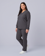 Long-Sleeve 6-Pocket V-neck Top Pewter