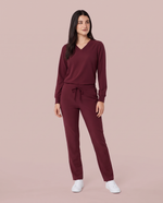 Long-Sleeve 6-Pocket V-neck Top Burgundy