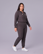 Long-Sleeve Notch Neck Top Pewter