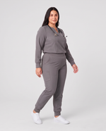 Long-Sleeve Notch Neck Top Heather Gray