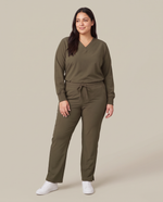 Long-Sleeve 6-Pocket V-neck Top Olive