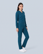 Long-Sleeve 6-Pocket V-neck Top Caribbean Blue