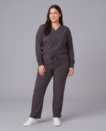 Long-Sleeve 6-Pocket V-neck Top Pewter