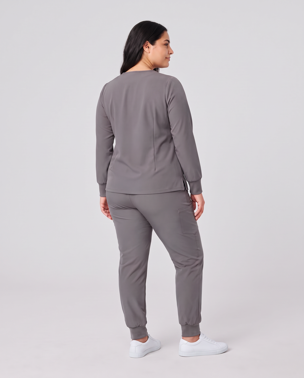 Long-Sleeve Notch Neck Top Heather Gray