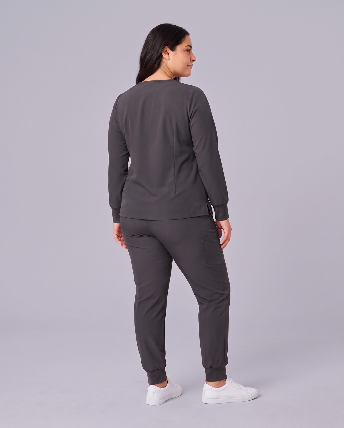 Long-Sleeve Notch Neck Top Pewter