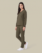 Long-Sleeve 6-Pocket V-neck Top Olive