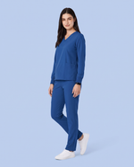 Long-Sleeve 6-Pocket V-neck Top Royal Blue