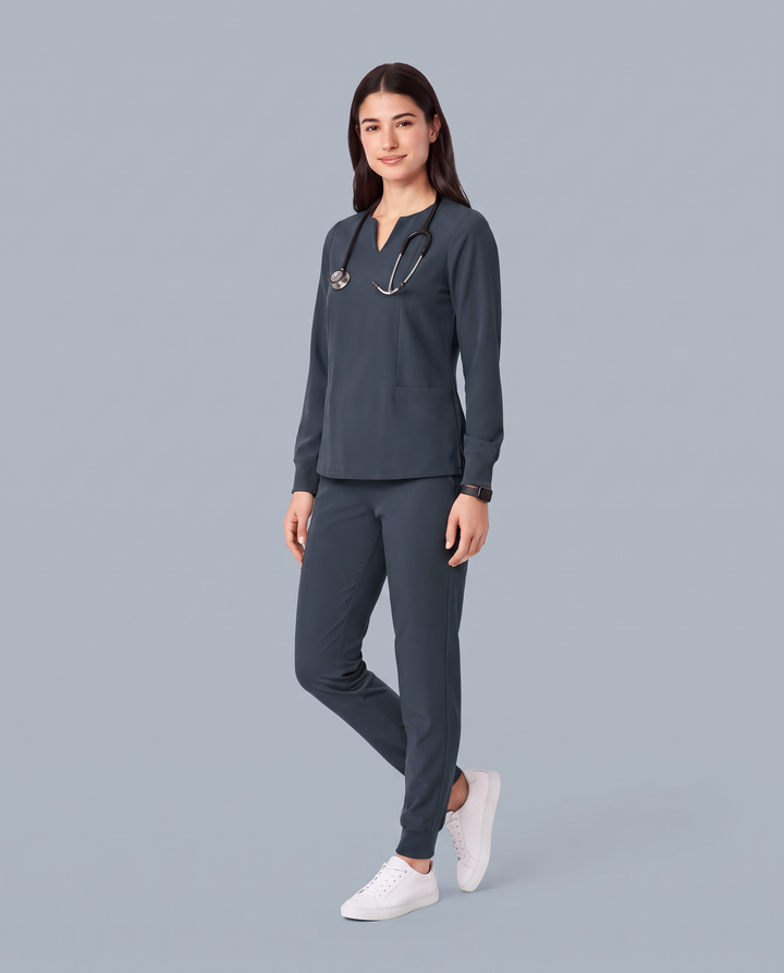 Long-Sleeve Notch Neck Top Dark Harbor