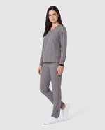 Long-Sleeve 6-Pocket V-neck Top Heather Gray