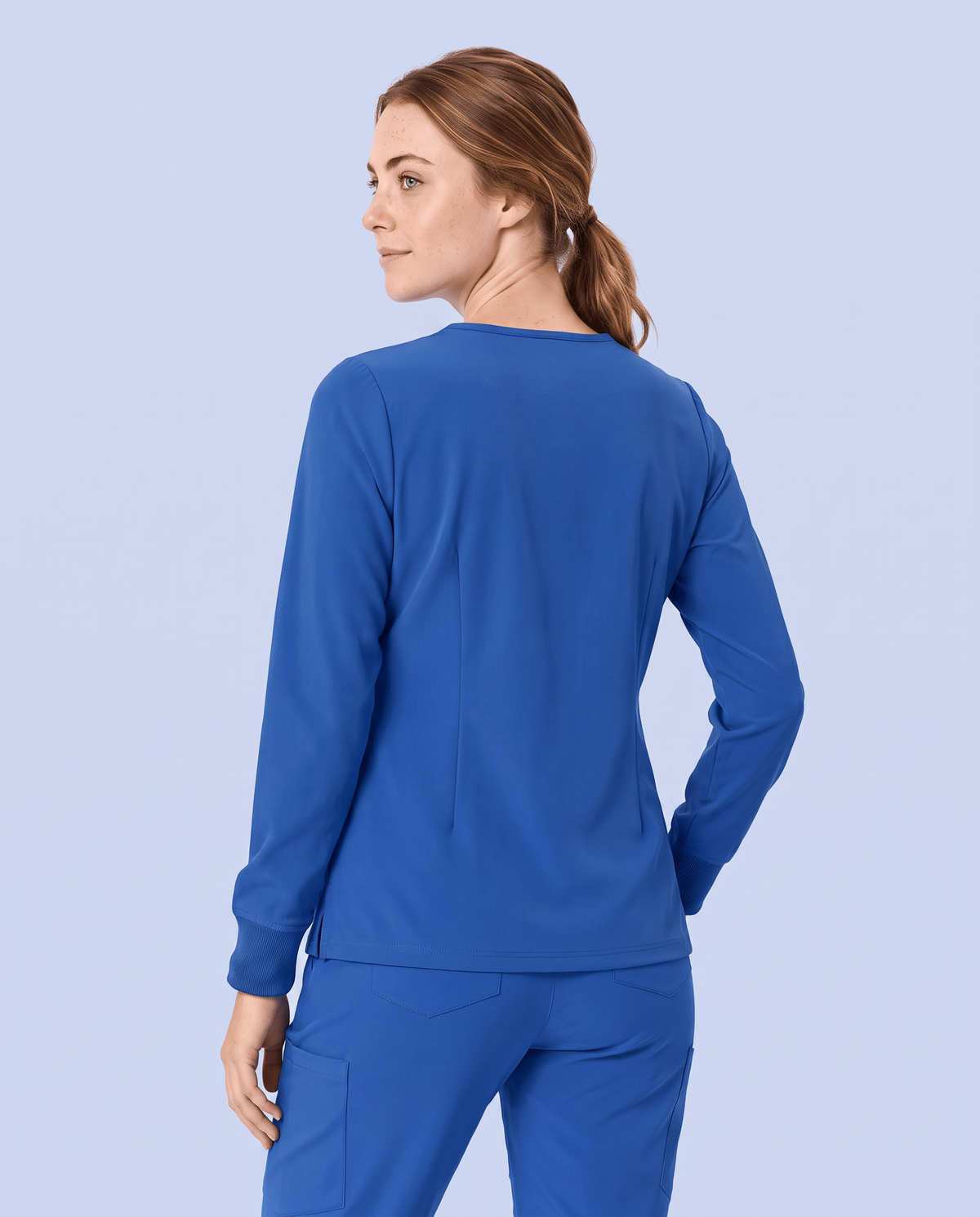 Long-Sleeve One-Pocket V-neck Top Royal Blue