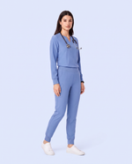 Long-Sleeve Notch Neck Top Ceil Blue