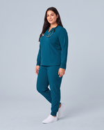 Long-Sleeve Notch Neck Top Caribbean Blue
