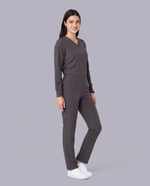 Long-Sleeve 6-Pocket V-neck Top Pewter