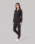 Long-Sleeve Notch Neck Top Black
