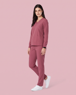 Long-Sleeve 6-Pocket V-neck Top Mauve
